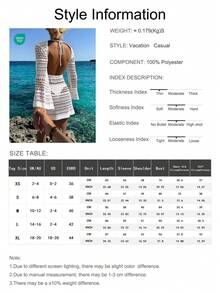 女士镂空露背长袖钩针编织罩衫连衣裙，波西米亚风沙滩装，春夏款 - 駝色 - 查看 6