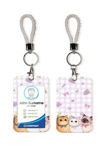 1件装时尚格子发带，带猫咪图案证件卡套、钥匙扣和夹子、蝴蝶手机挂绳、钥匙扣证件架 - 長方形 - 查看 6