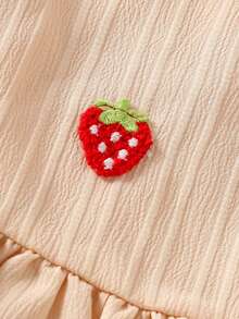 Toddler Girls 2pcs Set Sleeveless Strawberry Graphic Crop Top And Loose Fit Wide Leg Pants, Summer Casual Outfit - Apricot - View 3