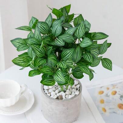 1 pieza 33cm Tallos de plantas de follaje artificial Hojas errantes falsas Relleno de ramos para arreglos, Arbustos falsos de plantas para centro de mesa, decoración interior y exterior, jardín, patio, porche