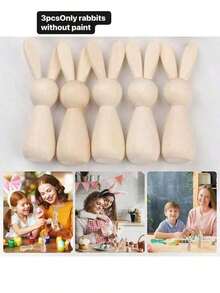 3件/9件套木制兔子DIY绘画套装，手绘工艺装饰，颜料，木制兔子，画笔，创意手工用品，返校季，毕业季，派对活动，有意义的节日礼物 - 兔子 - 查看 13