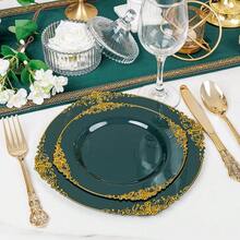 102PCS Gre1en And Gold Plates - Gre1en Plastic Plate - Fancy Heavy Duty Disposable Plates - Heavyweight Disposable Dinner & Dessert Plate For 51 Guests For Party & Wedding - 格林 - 查看 6