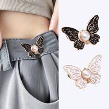 Adjustable & Detachable Waist Belt Buckle - Seamless Spring Clip Closure Suitable For Pants & Skirts, Butterfly Pattern Design - Multicolor - View 2