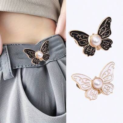Adjustable & Detachable Waist Belt Buckle - Seamless Spring Clip Closure Suitable For Pants & Skirts, Butterfly Pattern Design