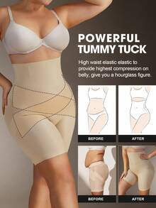 1pc Women High Waist Criss-Cross Girdle Seamless Tummy Control Butt Lifter Shapewear Shorts, Plus Size - Apricot - View 6