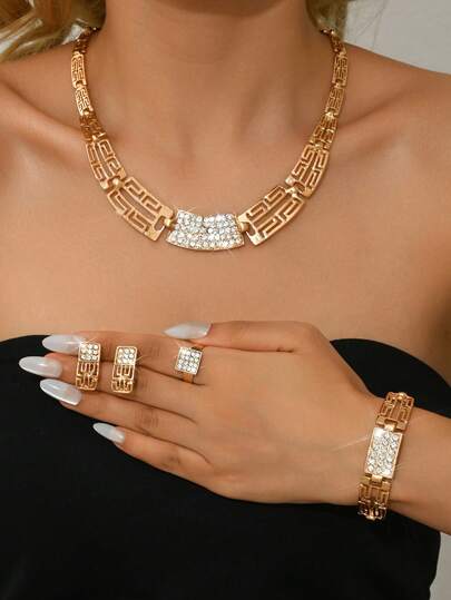 4pcs/Set Unique Women's Necklace, Earring, Bracelet, And Accessory Set, Suitable For Daily Wear, Holiday Decoration, And Leisure Vacation