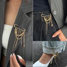 Brooch Set For Women Gold And Silver Tassel Lapel Pin Layered Chain Ty Pin Design Fashion Brooch For Blazer Coat Suit Jacket Shawl Pin Elegant Jewelry Gift Set - 金銀兩件式胸針 - 查看 3