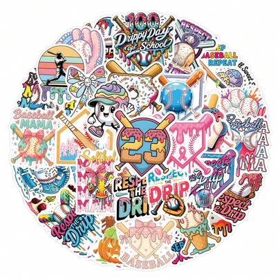 53张冰淇淋滴落棒球贴纸 - 完美装饰您的手机、水瓶、剪贴簿、日记本、汽车、笔记本电脑等等！一套充满活力且美观的涂鸦贴纸。