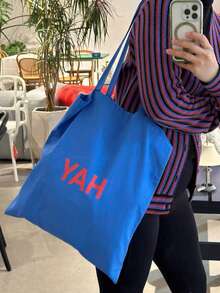 Túi tote vải canvas phong cách Hàn Quốc, nhẹ nhàng, dáng rộng, in hình văn phòng phẩm, thích hợp cho chụp ảnh, mua sắm, hoạt động ngoài trời và nhiều dịp khác. - Màu xanh lam - Xem 8