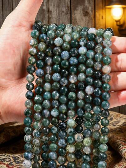 1pc Natural Icy Agate Beads, 4/6/8mm DIY Crystal Jewelry Accessories, Jewelry For Women, Valentine's Day Gift