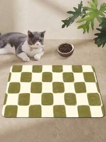 PETSIN 1pc,Retro Olive Green Checkerboard Pet Feeding Mat - Non-Slip, Absorbent Mats For Food And Water Bowl, Dispenser, Durable Polyester,Diatomite Dog & Cat Food & Water Bowl Pad,Cute Elegant Pet Placemat For Dogs, Cats, Puppy Accessories, Classic Design For Home Office Decor, All-Season Easy Care, Pet Feeding Mat.Halloween, Christmas, New Year - Multicolor - View 1
