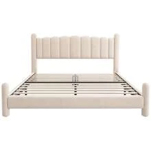Upholstered Bed 180*200cm With Slatted Base And Headboard, Stylish Fan-Shaped Headboard, Cylindrical Support Legs, Velvet, Beige - Beige + Velvet + 180cm*200cm - View 9