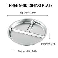 4 Pack 304 Stainless Steel Divided Plate, 8 Inch 3 Section Round Divided Plates Portion Control Plates Partition Plate For Adults, Camping, Picnic, Home, Silver - Bạc - Xem 3