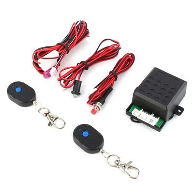 Kit de dispositivo antirrobo con cerradura oculta y sensor inteligente de 12 V para corte de combustible y energía: Unidad principal + 2 controles remotos + 1 cable de interruptor de botón + 1 cable de luz indicadora + 1 cable de fusible (tipo universal)