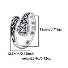 1 pieza Anillo de plata de ley 925 vintage elegante con diseño geométrico de círculo y nudo celta, regalo para mujer, adecuado para vacaciones, fiesta, boda, cumpleaños - Plata antigua - Ver 4