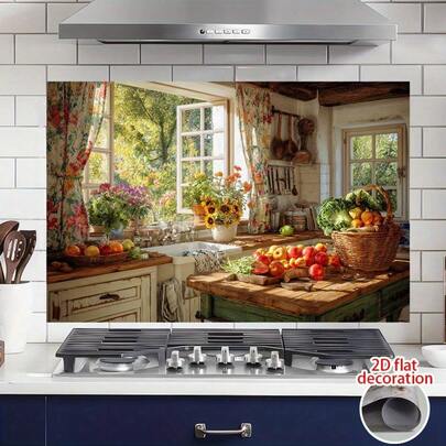 1张2D平面厨房墙贴 | 厨房室内设计 | 可撕贴装饰 | 耐候性强 | 适用于户外/花园/家居 PVC自粘贴纸