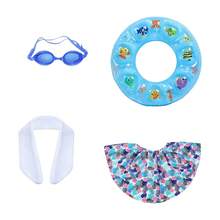 Summer Hawaii Porch Goose Outfit Floral Printed Clothes Goggles Towel And Swimming Ring Set Geese Costume For Outdoor Swimming Pool Garden Yard Patio Lawn - 彩色 - 查看 5