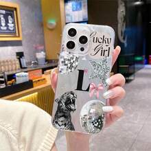 Stylish & Feather Pattern TPU Phone Case, Compatible With Apple Models, Ideal As Birthday Or Christmas Gift For Couples, Girlfriends, Daughters, Teens - Silver - View 3