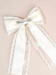 1 pieza Clip de pelo con lazo de encaje para niñas, accesorio de pelo elegante de marfil blanco para bodas y fiestas, clip de pelo con estampado floral lindo para niñas, clip de pelo delicado con perlas falsas, adecuado para uso diario y festivo, accesorios para el cabello - Multicolor - Ver 6