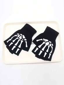 1 双男女通用秋冬发光骷髅爪手套，朋克风指关节骨指套手套，适合万圣节庆祝活动和日常佩戴 - ST10 - 查看 13