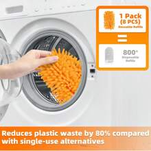 8Pcs Reusable Duster Refill Compatible With Hand Duster +2FT Extended Handle +1 Handle, 360 Heavy Duty Duster Refills For Cleaning, Office, Ceiling Fan - Orange - View 6