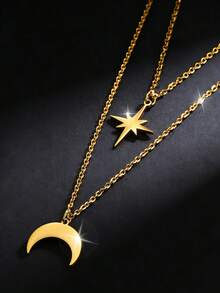 2pcs/Set Fashion Items, Gold Layered Moon & Star Pendant Necklace, Ramadan & Eid Festival Accessories, Minimalist Chic Y2K Aesthetics, Adjustable Layering, Suitable For Daily Wear, Eid Celebration And Gift - Multicolor - View 10