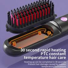 Portable 3-Minute Fast Heating Wireless Hair Straightener Comb With Constant Temperature Hair Care, Three Temperature Modes Of 170 ° C-180 ° C-190 ° C, 3D Three-Dimensional Tooth Comb Design, Negative Ion Technology, Lightweight And Compact, Perfect For Travel, Ideal Gift For Women, Christmas Gift, Preferred Gift For Loved Ones, And Family. - Black - View 6
