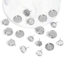 20pcs/Pack Stainless Steel Gem Stone Tray Jewelry Accessories, Handmade Welding Tray, Earring Base, Flat Round Gem Tray, Rimmed Round Tray, DIY Jewelry Making Supplies - Steel - View 6