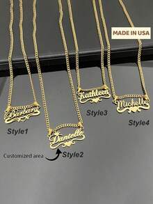 Customized Dainty Nameplate Necklace, Custom Name Stainless Steel Necklace, Personalized Nameplate, Golden Love Gold Name Necklace, 18K Gold Filled Name Necklace, Suitable For Women, Personalized Gift For Friends, School Supplies, For Teacher Gifts, For Dorm Rooms, For Teacher, College Students, Freshman, Sophomore - 彩色 - 查看 1