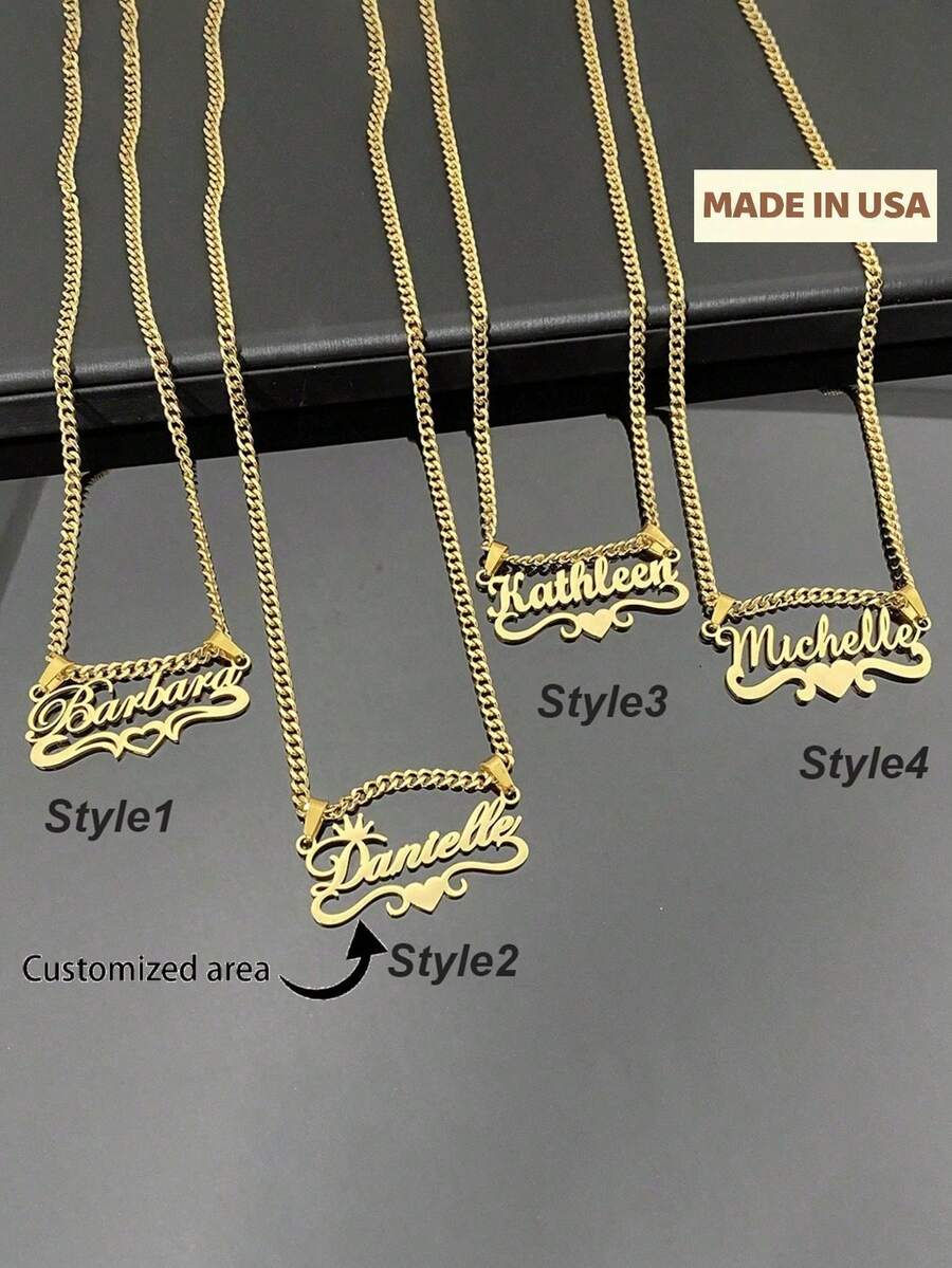 Customized Dainty Nameplate Necklace, Custom Name Stainless Steel Necklace, Personalized Nameplate, Golden Love Gold Name Necklace, 18K Gold Filled Name Necklace, Suitable For Women, Personalized Gift For Friends, School Supplies, For Teacher Gifts, For Dorm Rooms, For Teacher, College Students, Freshman, Sophomore - 彩色 - 查看 1