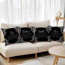 4pcs Minimalist Floral Border Black & White Bible Verse Printed Cushion Cover, Single-Sided Soft Peach Velvet Fabric, 45*45CM Pillow Case Suitable For Home Bedroom Living Room Party Holiday Decor, Sofa Decorative Throw Pillow Cover Gift, No Pillow Insert - Multicolor - View 8