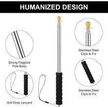 1 Set Asta de bandera extensible, incluye 1 pieza Asta de bandera telescópica de acero inoxidable de 2,5 m y 4 piezas de ganchos, poste extensible resistente para uso en exteriores - JJ1419 - Ver 5