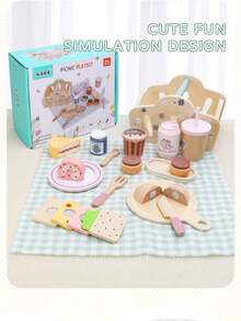 木制过家家面包糕点切割套装，儿童早教厨房玩具套装（带篮子），益智玩具 - 彩色 - 查看 5