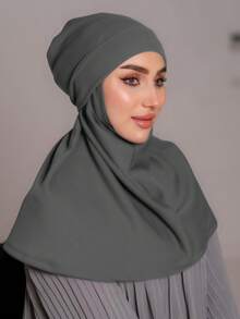1pc Women's Classic 2-In-1 Turban Headscarf + Soft Jersey Neck Gaiter, Moisture-Wicking, Breathable Jersey Fabric, Suitable For Muslim Daily Life And Outings - A - View 4