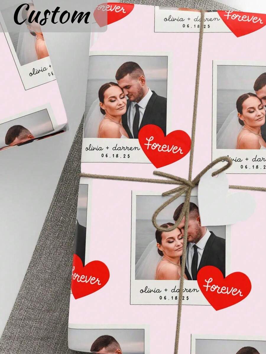 Personalized Photo Wrapping Paper, Customized Wedding Theme Wrapping Paper, Engagement Gift Wrapping Paper, Holiday Wrapping Paper, Customized Wedding Photo Wrapping Paper, 58 Inches, Suitable For Wedding Gifts, Engagement Gifts, Etc. - Multicolor - View 1