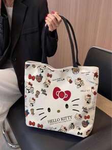 Sanrio Hello Kitty Cartoon Canvas Tote Bag, Fashion Women's Handbag, Cute Commuter Practical Large Capacity Shoulder Bag - A - View 4