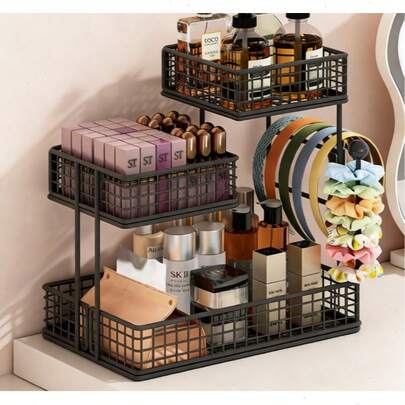 Haboqo 3 Tire Makeup Organizer Bathroom Counter Organizers And Storage, Versatile Perfume Vanity Organizer, Large Capacity Skincare Organizers,Bathroom Counter Organizer,Ideal For Cosmetic, Large Skincare, Office Supplies