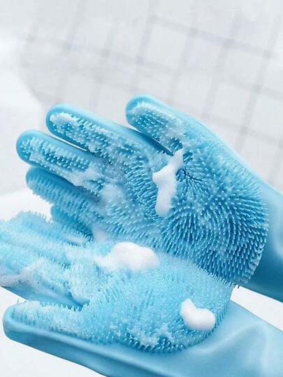 1 Pair Household Cleaning Non-Stick Oil Resistant Heat Insulated Cleaning Gloves, Thick Silicone Dishwashing Gloves With Scrubber