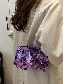 Túi xách dạ hội lấp lánh sang trọng dành cho nữ, sáng bóng và quyến rũ, mẫu mới về hình trăng lưỡi liềm đính đá, túi đeo vai thời trang dự tiệc, thích hợp cho nữ giới, đám cưới, dạ hội, tiệc tối/tiệc chiêu đãi, món quà tuyệt vời nhất dành cho phụ nữ. - Màu tím - Xem 3