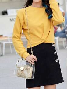 女士两件套度假风沙滩时尚设计实用多隔层PVC金属铆钉拉链金属链编织单肩包方形盒形包组合套装 - 彩色 - 查看 8