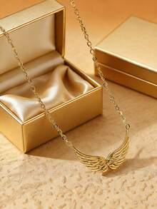 1pc Stainless Steel 18k Gold Personalized Angel Double Hole Wing Pendant Necklace, Delicate Wing Necklace For Women, Elegant Choker Necklace - Wing Necklace - View 3