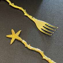 6 piezas Tenedores de ensalada, tenedores de fruta, tenedores de postre con diseño de estrella dorada/plateada - Ideal para fiestas en la playa, vajilla para reuniones en el jardín - Multicolor - Ver 7