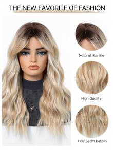 24英寸女士卷曲波浪假发 - 优雅波浪假发 - 棕橙色长波浪发质 - 逼真自然发型 - 玫瑰网帽 - 百变造型 - 耐热 - 漸變金色 - 查看 9