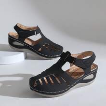 European And American Style Wedge Roman Sandals, Comfortable Soft Sole Cutout Shoes, Suitable For Daily Commute, 2026 New Launch, Summer Versatile Mom Shoes - 黑色 - 查看 6
