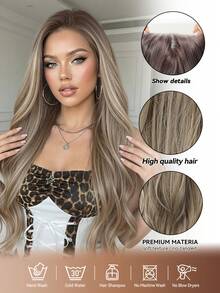Long Curly 13*4 Lace Wig Ash Brown Ombre Fluffy Curly Heat Resistant Synthetic Lace Front Wig Perfect For Date Daily Wear & Special Occasions - Multicolor - View 5