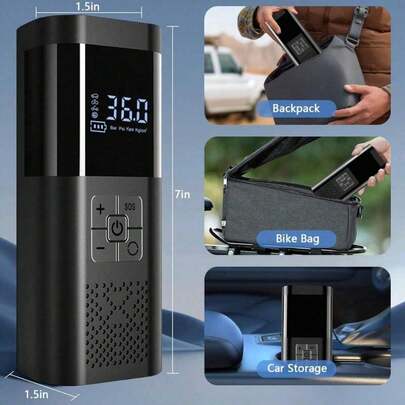 SUITU 便携式无线迷你自行车充气泵，带数字双显示，150 Psi 轮胎充气泵，带 LED 灯和压力表，适用于汽车、摩托车、自行车、球类等，汽车配件/必备汽车配件（配备 7.4V 2000mAh 锂离子电池。使用前充电 2-3 小时）