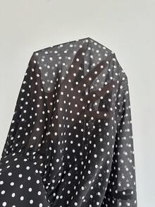 女士黑色底白色波点半身裙，全身印花休闲优雅半身裙，适合所有季节 - 黑與白 - 查看 6