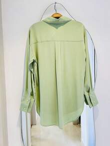 Women's Dress Shirt With Buttons, Long Sleeves - verde menta - Ver 2