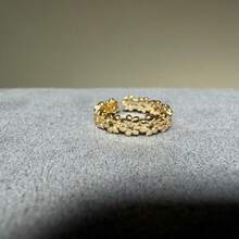 1 pieza de Anillo abierto con diseño de flores pequeñas, sortija ajustable en tono dorado con una hilera de motivos florales detallados, joyería de moda con un estilo romántico y juvenil de acabado pulido, ideal para un look fresco de primavera, para usar de forma individual como un detalle delicado o combinado en un estilo de "stacking" con otros anillos. - Dorado - Ver 5