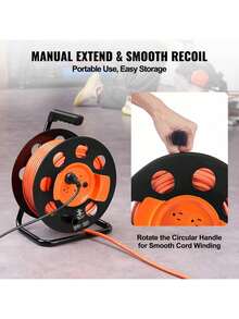 100ft Extension Cord Reel With 4 Outlets And Dust Cover, Heavy Duty 12AWG 14AWG SJTOW Power Cord, Manual Cord Reel With Portable Handle Circuit Breaker, For Outdoor Indoor Toolshed Garage, UL Listed - 100ft 14AWG - View 5